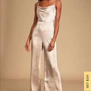 Perfect Night Champagne Satin Cowl Neck Culotte Jumpsuit size small